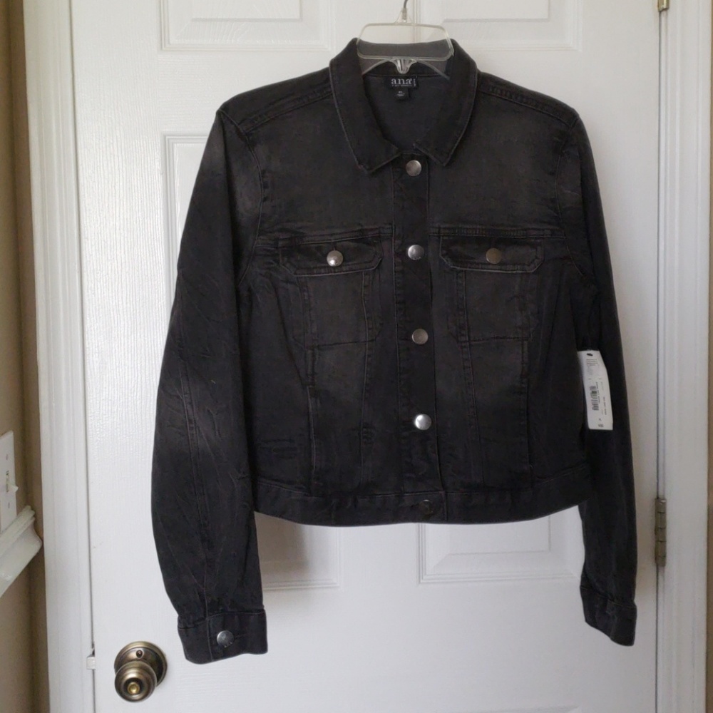 Black Distressed Denim Jean Jacket PL - A.N.A.